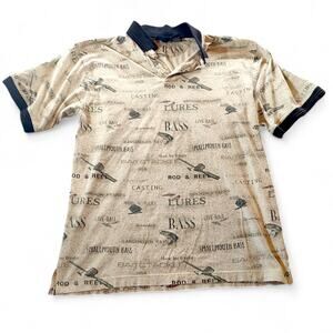 Vintage‎ Puritan All Over Bass Fishing Lure Print Fishermancore Polo S/S Shirt M